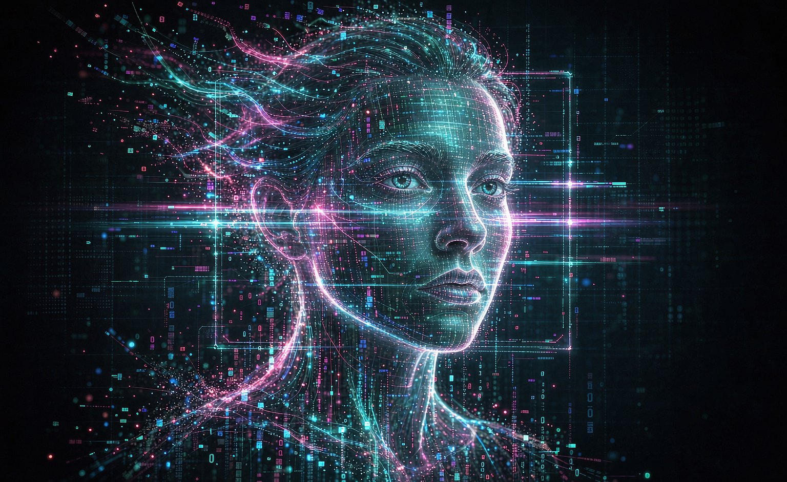 由光点构成的数字人形象，科技概念图
